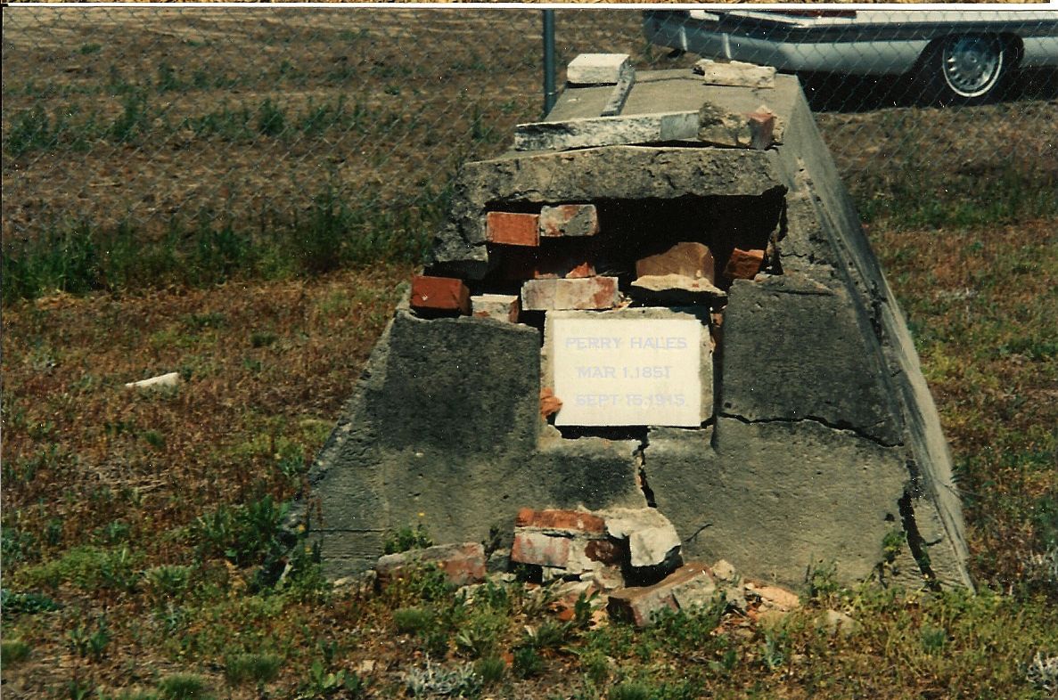 Perry Hales, son of Gillis Hales, was buried above the ground in the Hales Cemetery on Shoeheel Road in Johnston County, North Carolina.