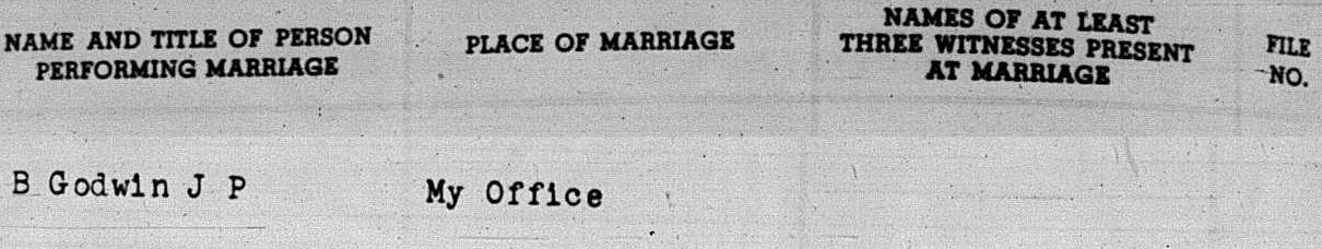 1889 Johnston County marriage registry entry for F.A. Hill and Tempie A. Stancil (Part 2: Ceremony and Witnesses)