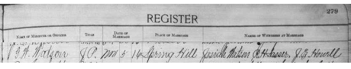 1916 Wilson County marriage registry entry for Lonnie Alfred Stancil and Pearl Renfrow (Part 2: Ceremony and Witnesses)