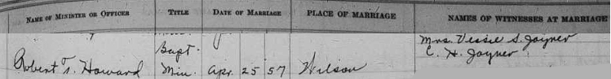 1956 Wilson County marriage registry entry for Millard Stancil and Pearl Wells (Part 2: Ceremony and Witnesses)