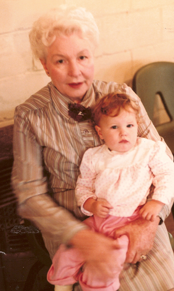 Hilda Stancil Hales Stover holds Kathryn Jeanette Stancil at the 1982 Stancil Family Reunion.