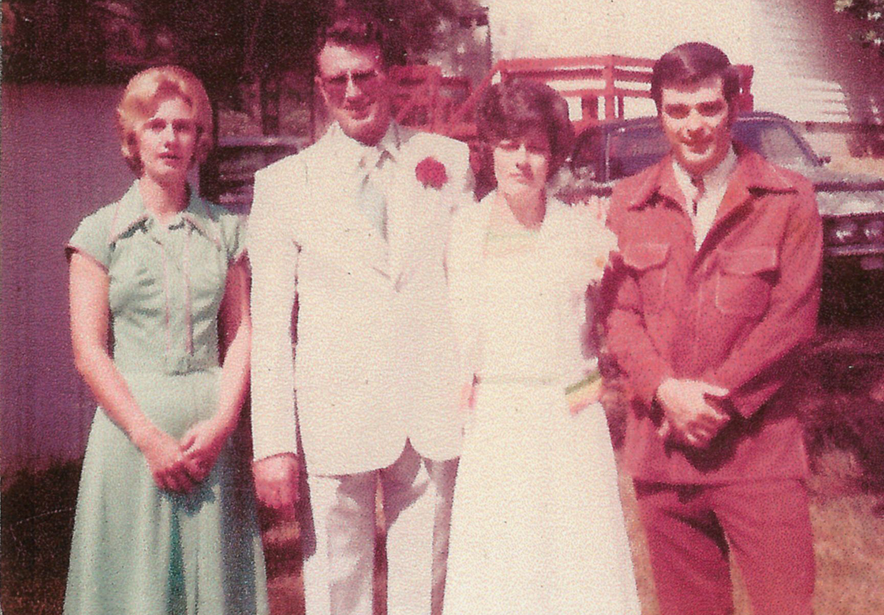 Henry and Linda Kelly Moore are flanked by Janie Stancil Kelly and her husband Butch Kelly in May 1977 after their marriage in Raleigh, North Carolina.