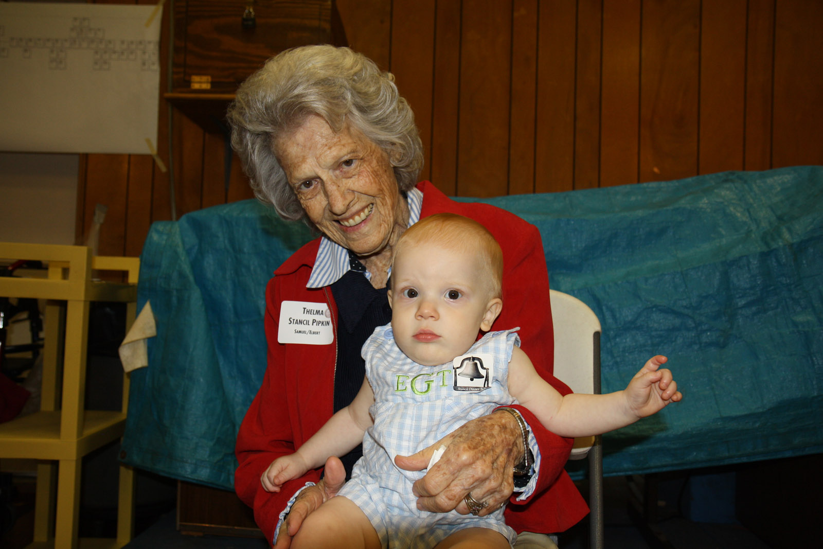 Thelma Lee Stancil Pipkin and youngest Stancil Reunion attendee Ethan Thomas Gunst.